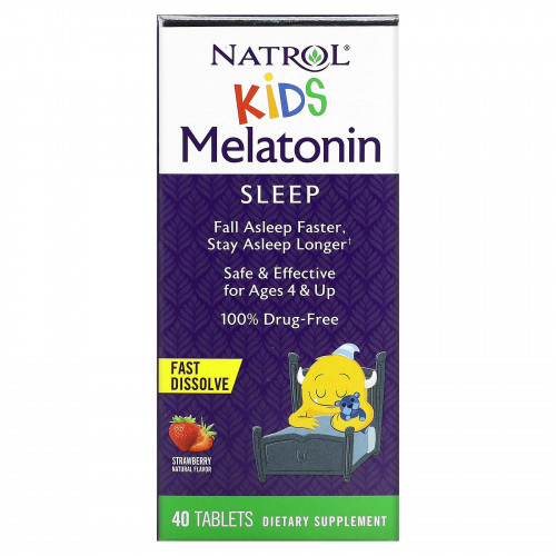 Natrol, Kids, мелатонин, для детей от 4 лет, клубничный вкус, 40 таблеток