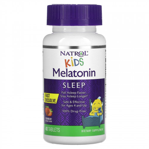 Natrol, Kids, мелатонин, для детей от 4 лет, клубничный вкус, 40 таблеток