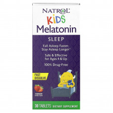 Natrol, Мелатонин, быстро растворяющийся, для детей, для детей от 4 лет, со вкусом клубники, 30 таблеток