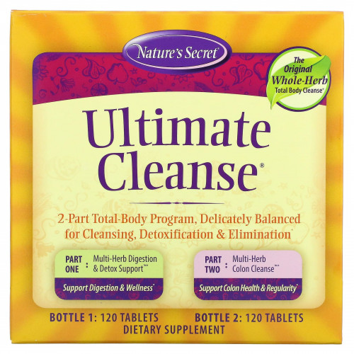 Nature's Secret, Ultimate Cleanse, состоящая из 2 частей программа для всего тела, 2 флакона по 120 таблеток в каждом