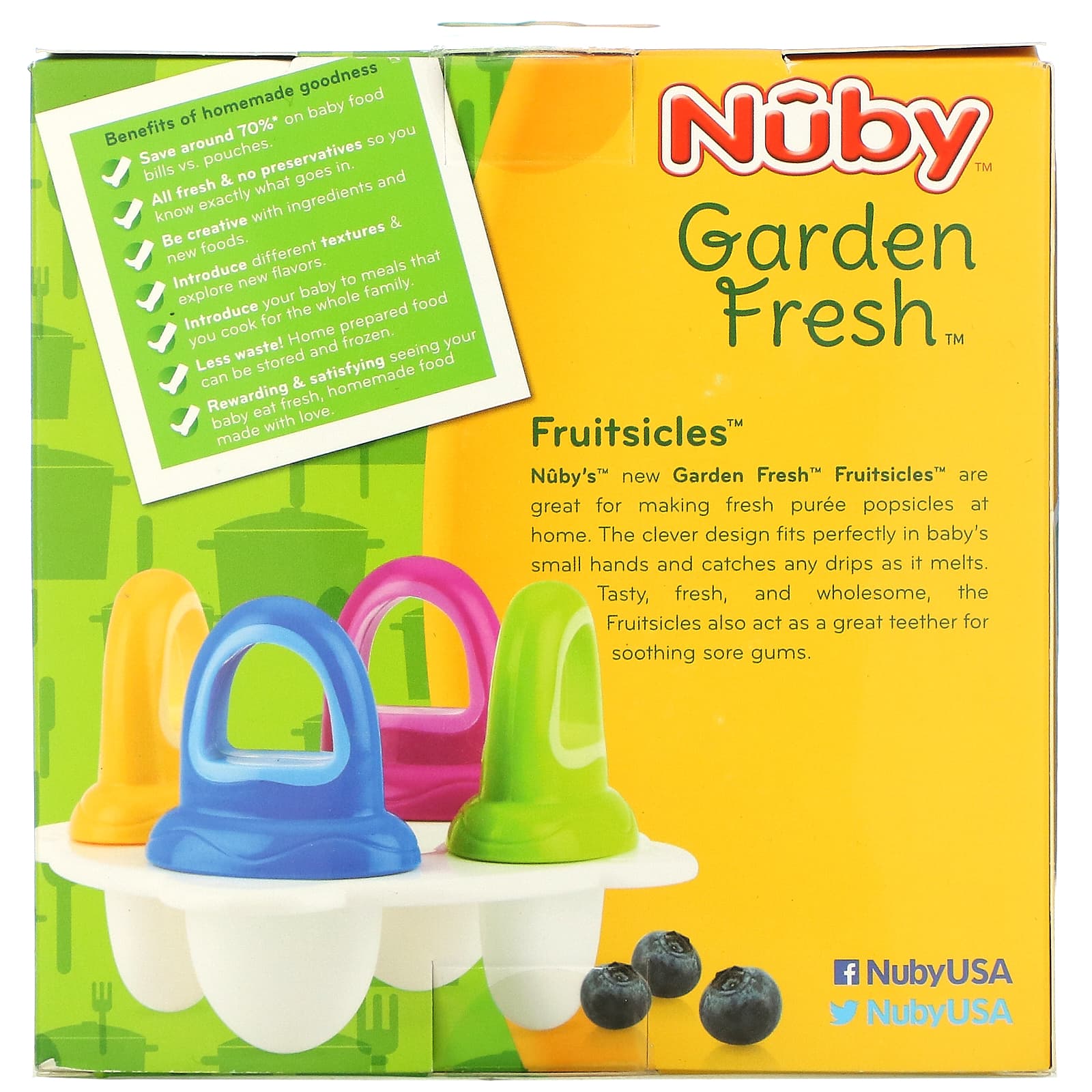 Nuby, Garden Fresh Fruitsicles, от 6 месяцев, 4 пакетика