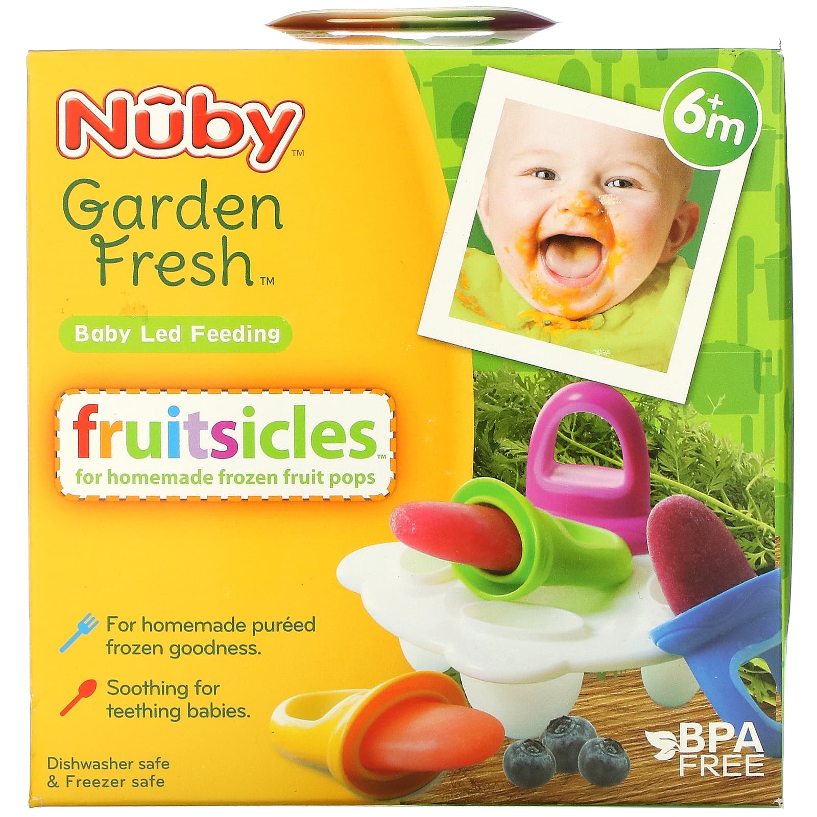 Nuby, Garden Fresh Fruitsicles, от 6 месяцев, 4 пакетика