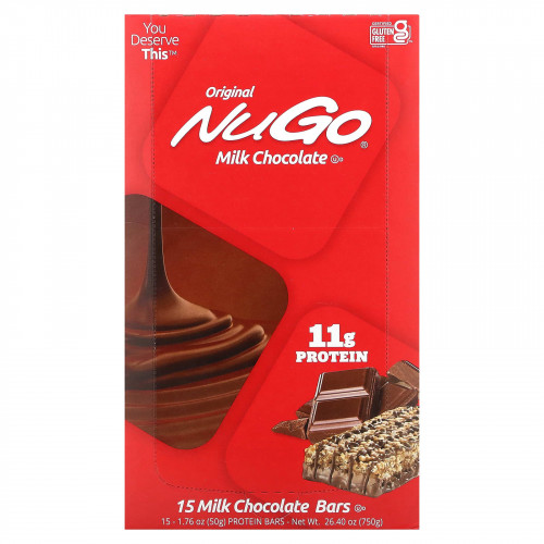 NuGo Nutrition, Original Bar, молочный шоколад, 15 батончиков, 50 г (1,76 унции)