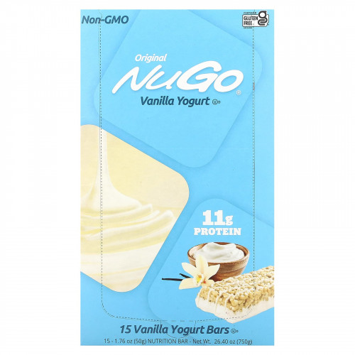 NuGo Nutrition, Original Bar, ванильный йогурт, 15 батончиков, 50 г (1,76 унции)