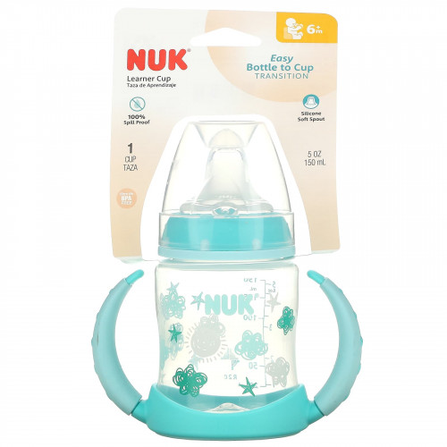 NUK, тренировочная чашка, для детей от 6 месяцев, голубая, 150 мл (5 унций), 1 шт.