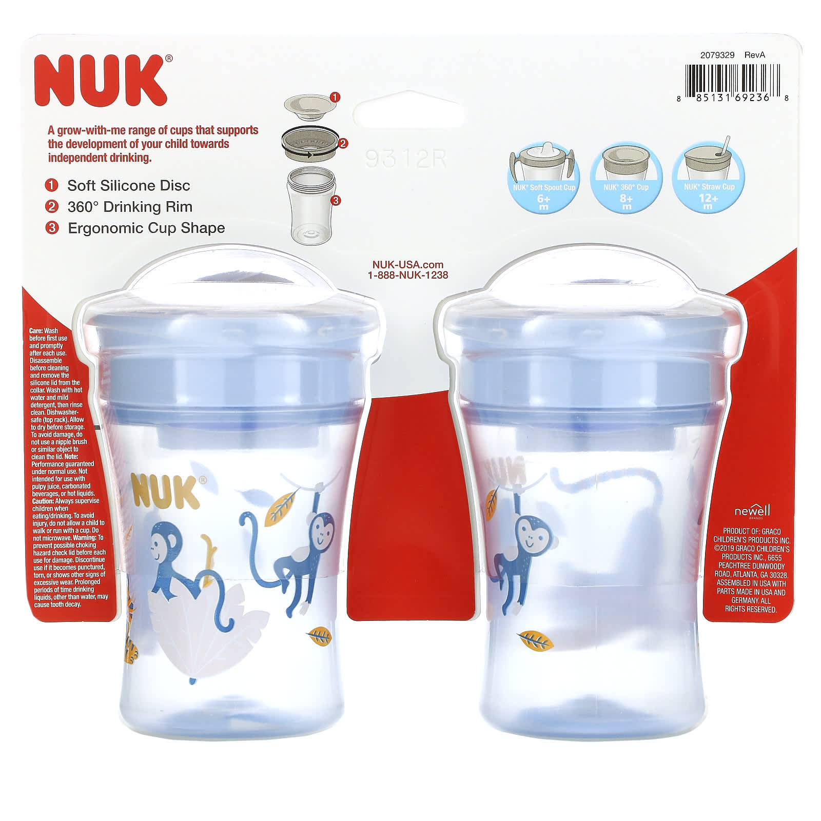 NUK, Evolution 360 Cup, для детей от 8 месяцев, синий, 2 стакана по 240 мл (8 унций)