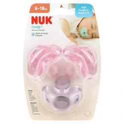 NUK, Силиконовая пустышка, удобная, для детей 6–18 месяцев, розовая и фиолетовая, 3 шт. В упаковке