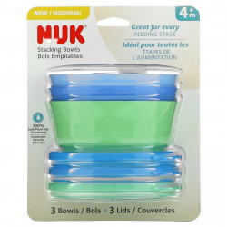 NUK, Миски для возрастных групп, для детей от 4 месяцев, синие и зеленые, 3 миски + 3 крышки