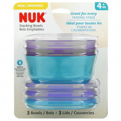 NUK, Формы для штабелирования, для детей от 4 месяцев, фиолетовые и бирюзовые, 3 чаши + 3 крышки