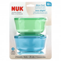 NUK, Миски с присосками, для детей от 6 месяцев, синие и зеленые, 2 чаши + 2 крышки