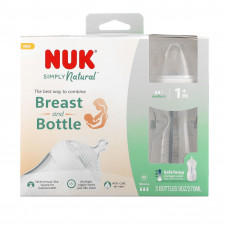 NUK, Simply Natural, белые в бутылках, для детей от 1 месяца, средние, 3 упаковки, по 270 мл (9 унций)