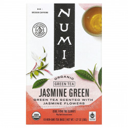 Numi Tea, Органический зеленый чай, зеленый жасмин, 18 чайных пакетиков, 1,27 унции (36 г)