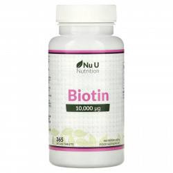 Nu U Nutrition, Биотин, 10 000 мгк, 365 растительных таблеток