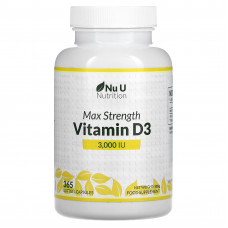 Nu U Nutrition, Витамин D3 максимальной силы действия, 3000 МЕ, 365 мягких капсул