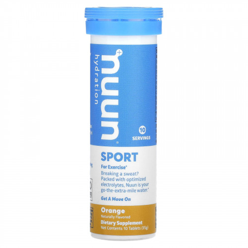 Nuun, Hydration, Sport, добавка с шипучими электролитами, апельсин, 10 таблеток