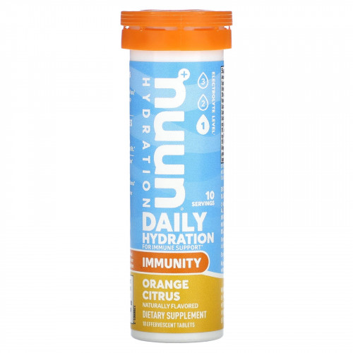 Nuun, Hydration, Immunity, Шипучая добавка для иммунитета, апельсин и цитрус, 10 таблеток