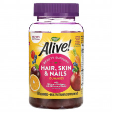 Nature's Way, Alive! добавка с коллагеном и биотином для волос, кожи и ногтей, со вкусом клубники, 60 жевательных таблеток