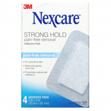 Nexcare, Безболезненная адгезивная прокладка сильной фиксации, 4 адгезивных прокладки