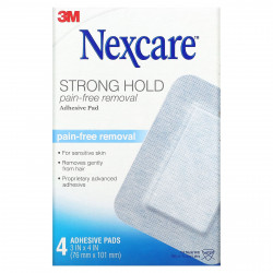 Nexcare, Безболезненная адгезивная прокладка сильной фиксации, 4 адгезивных прокладки