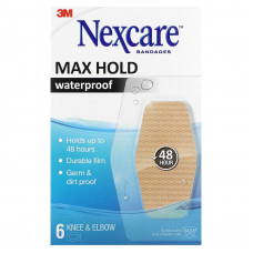 Nexcare, Прозрачные водонепроницаемые повязки, максимальная фиксация, колено и локти, 6 повязок