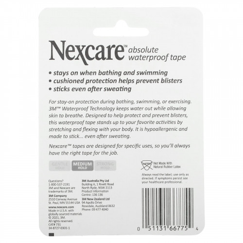 Nexcare, Абсолютная водонепроницаемая лента, средней фиксации, 5 ярдов (180 дюймов)