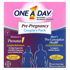 One-A-Day, Пакет для пар перед беременностью, здоровье женщин в пренатальном периоде 1 и для мужчин в период до зачатия, 30 капсул для беременных для женщин, 30 таблеток для мужчин перед зачатием