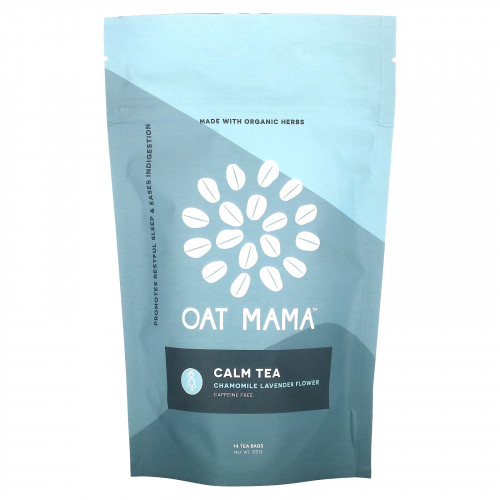 Oat Mama, Calm Tea, чай с ромашкой и лавандой, без кофеина, 14 чайных пакетиков, 32 г