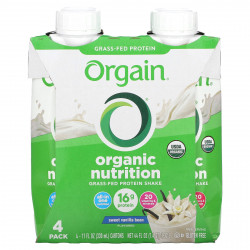 Orgain, Organic Nutrition, протеиновый коктейль из молока коров травяного откорма, со вкусом сладкой ванили, 4 пакетика по 330 мл (11 жидк. унций)