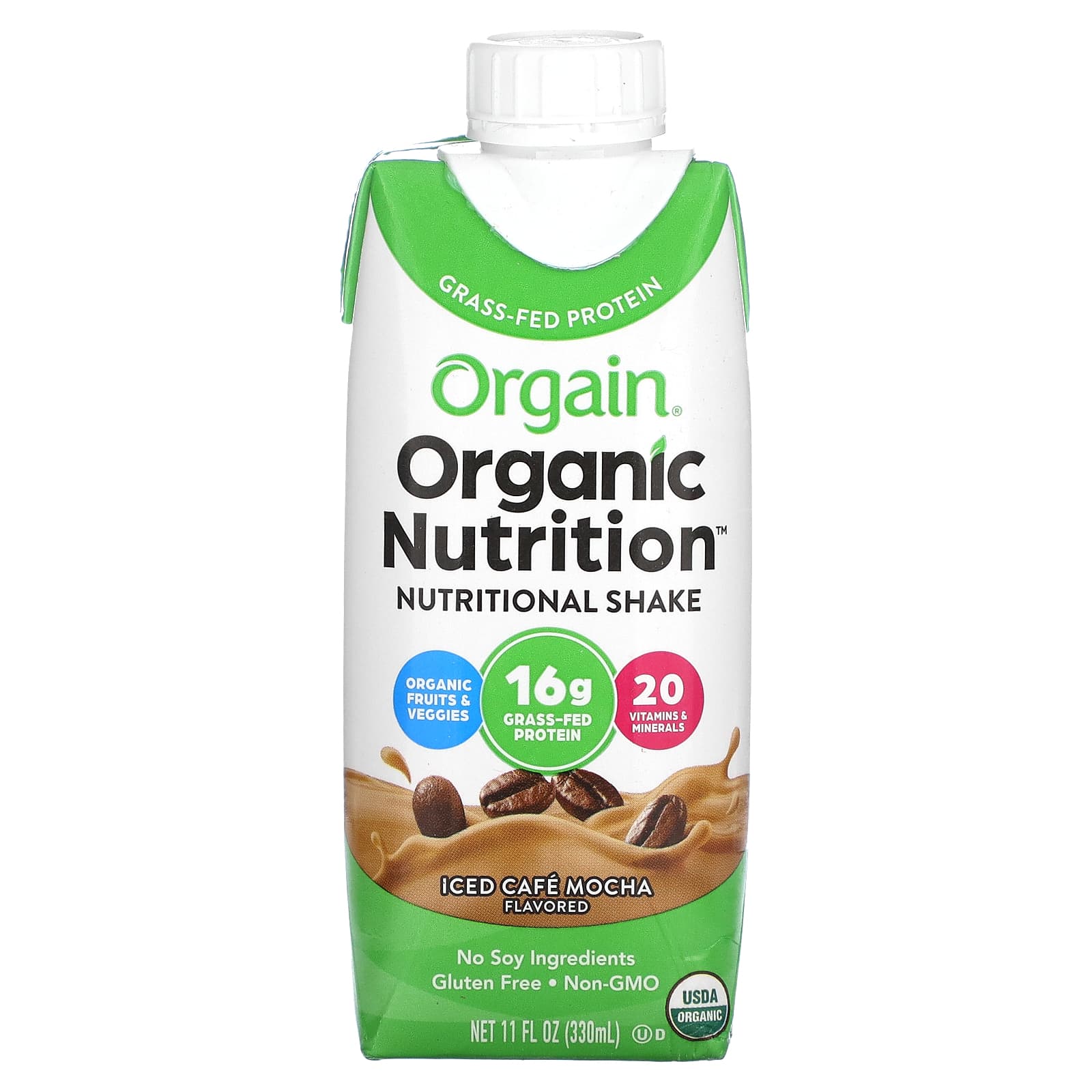 Orgain, Organic Nutrition, питательный коктейль, ледяной кофейный мокко, 4 пакетика, по 330 мл (11 жидк. Унций)