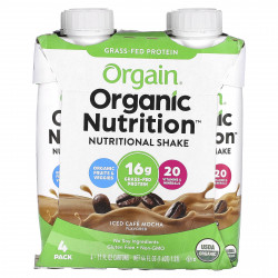 Orgain, Organic Nutrition, питательный коктейль, ледяной кофейный мокко, 4 пакетика, по 330 мл (11 жидк. Унций)