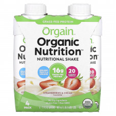 Orgain, Organic Nutrition, питательный коктейль, клубника и сливки, 4 упаковки по 330 мл (11 жидк. Унций)