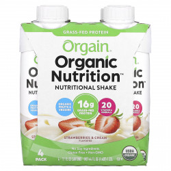 Orgain, Organic Nutrition, питательный коктейль, клубника и сливки, 4 упаковки по 330 мл (11 жидк. Унций)