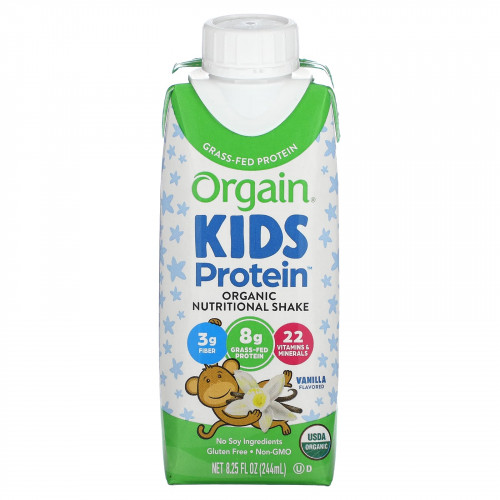Orgain, Kids Protein, органический питательный коктейль, ваниль, 4 пакетика, по 244 мл (8,25 жидк. Унции)