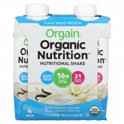 Orgain, Organic Nutrition, питательный коктейль, ваниль, 4 пакетика по 330 мл (11 жидк. Унций)
