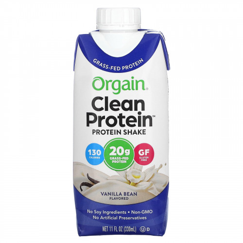 Orgain, Чистый протеиновый коктейль, ваниль, 4 пакетика, по 330 мл (11 жидк. Унций)
