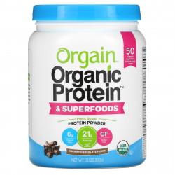 Orgain, Органический протеин и порошок из суперфудов, растительная, сливочная шоколадная помадка, 510 г (1,12 фунта)