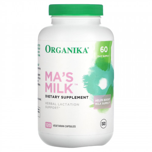 Organika, MA's Milk, травяная поддержка лактации, 120 растительных капсул