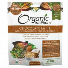 Organic Traditions, Шоколадный латте с ашвагандой и пробиотиками, 150 г (5,3 унции)