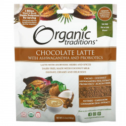 Organic Traditions, Шоколадный латте с ашвагандой и пробиотиками, 150 г (5,3 унции)