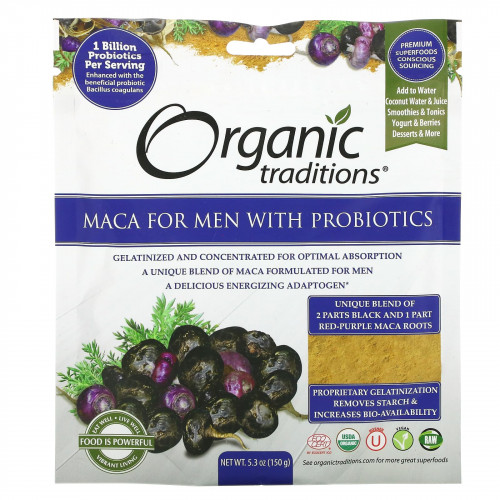 Organic Traditions, Мака для мужчин с пробиотиками, 150 г (5,3 унции)