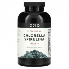 Ojio, таблетки хлореллы и спирулины, смесь 50/50, 250 мг, 1000 таблеток