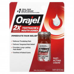 Orajel, 2 X Medicated, от зубной боли и язв во рту, быстродействующее средство, 13,3 мл (0,45 жидк. Унции)
