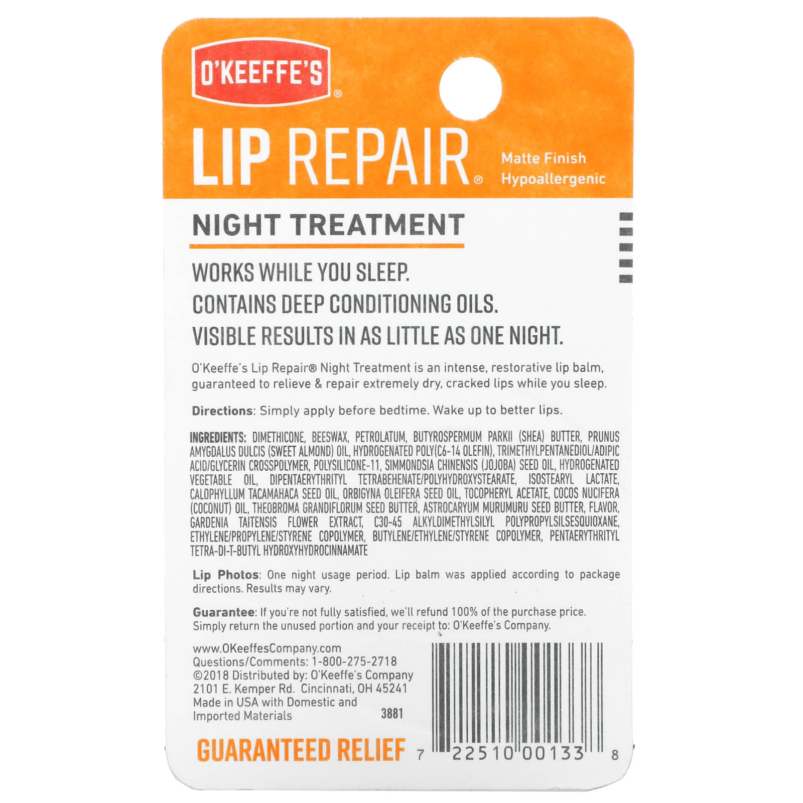 O'Keeffe's, Lip Repair, ночной уход, бальзам для губ, 7 г (0,25 унции)