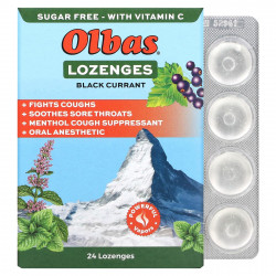 Olbas Therapeutic, Леденцы без сахара со вкусом черной смородины, максимальная эффективность, 24 леденца