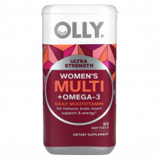 OLLY, Мультивитамины для женщин с омега-3 для ежедневного приема, сверхсила, 60 мягких таблеток