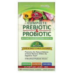 Olympian Labs, Полный комплекс пребиотиков и пробиотиков, 30 растительных капсул