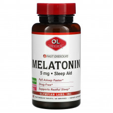 Olympian Labs, Мелатонин, быстрорастворимый, вкус клубники, 5 мг, 60 быстрорастворимых таблеток
