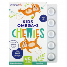 OmegaVia, жевательные таблетки с омега-3 для детей, клубнично-цитрусовый вкус, 45 штук