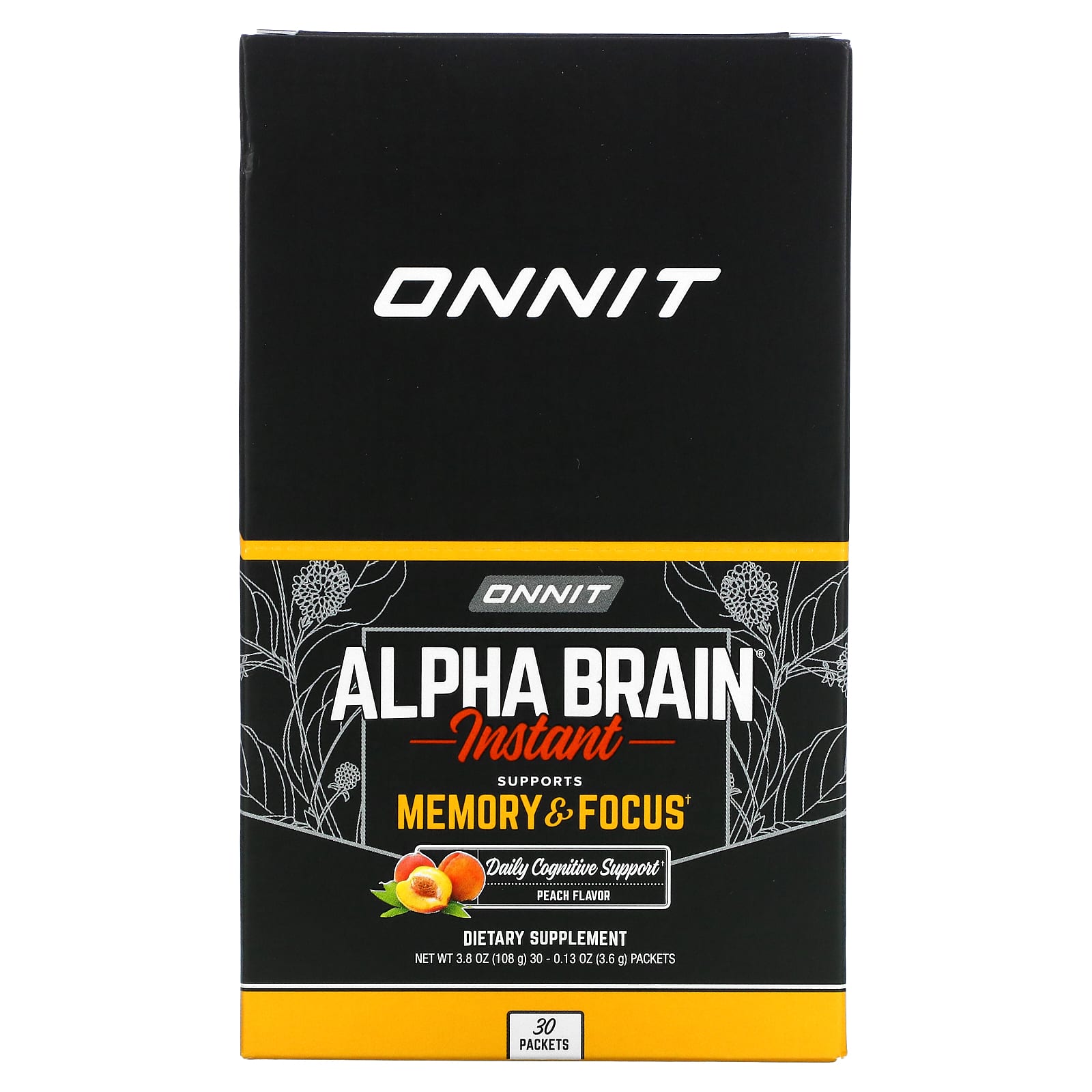 Onnit, Alpha Brain Instant, для памяти и концентрации, персик, 30 пакетиков по 3,6 г (0,13 унции)