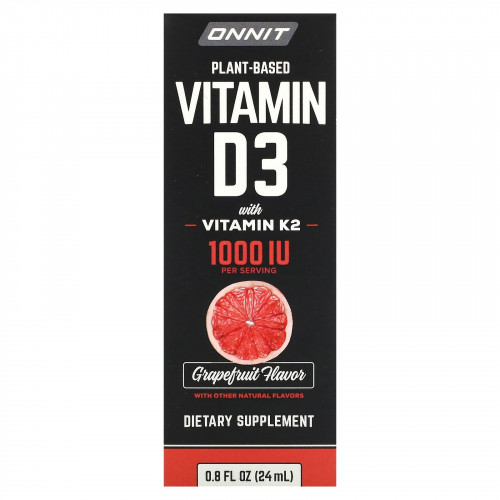 Onnit, Витамин D3 на растительной основе с витамином K2, грейпфрут, 1000 МЕ, 24 мл (0,8 жидк. Унции)